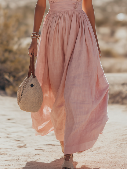 Bohemian West Resort Elegant Sleeveless Cotton Linen Dress