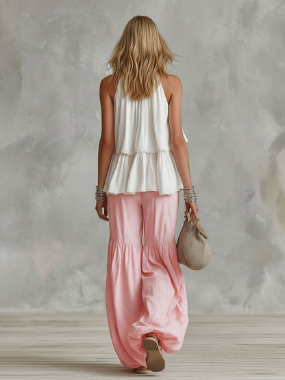 High-necked Sleeveless Cotton Blend Top