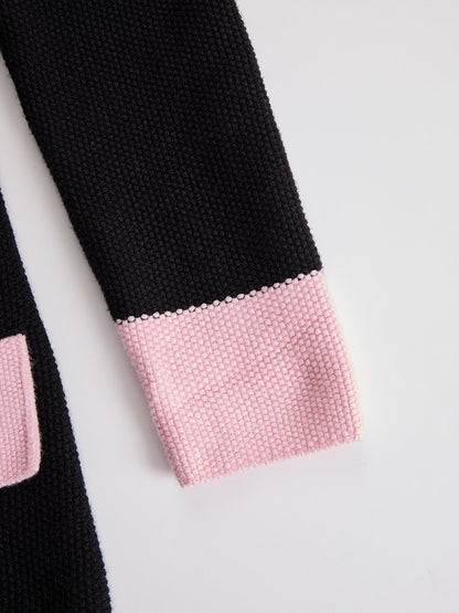 【24-hour shipping out】Black Contrast Pink Knitted Jacket And Skirt Set
