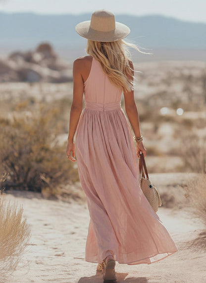 Bohemian West Resort Elegant Sleeveless Cotton Linen Dress